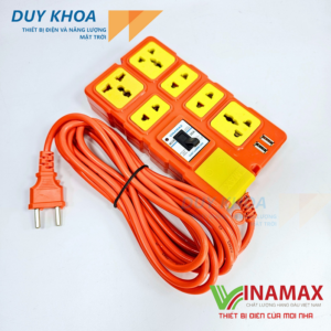 Ổ cắm điện chịu tải 6 lõi sứ  2 cổng USB có CB30A Vinamax