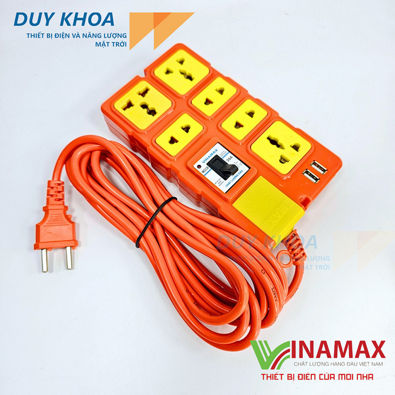 Ổ cắm điện chịu tải 6 lõi sứ 2 cổng USB có CB30A Vinamax