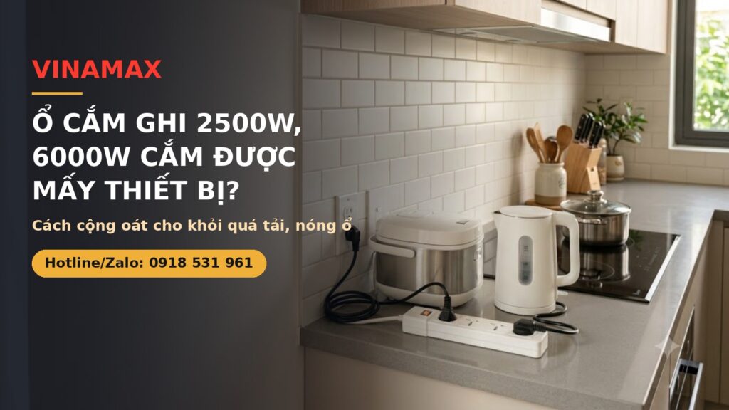 Ổ cắm ghi 2500W 6000W cắm được mấy thiết bị - cách cộng oát tránh quá tải - VINAMAX