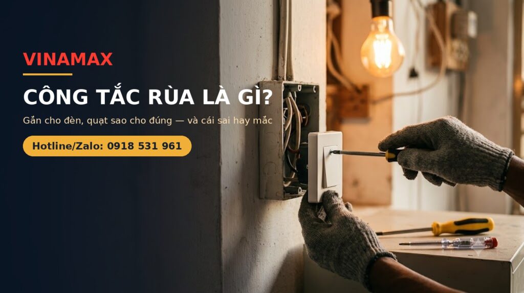 Thợ điện gắn công tắc rùa lên bảng điện trong nhà