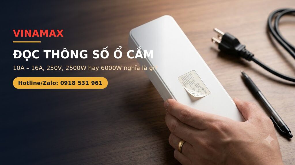 Bàn tay lật mặt sau ổ cắm điện để đọc tem thông số