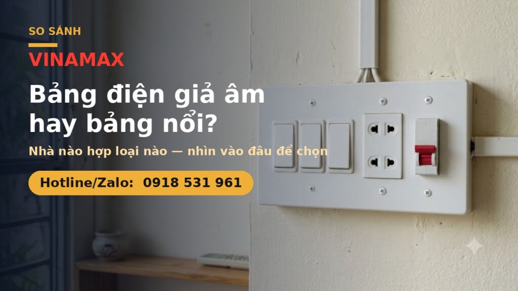 So sánh bảng điện giả âm và bảng điện nổi VINAMAX