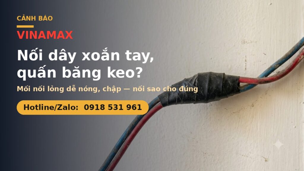 Mối nối dây điện quấn băng keo dễ nóng chập cháy VINAMAX