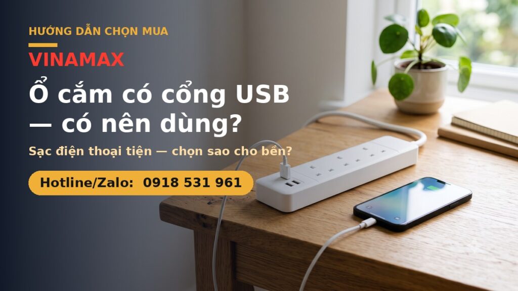 Ổ cắm có cổng USB sạc điện thoại VINAMAX