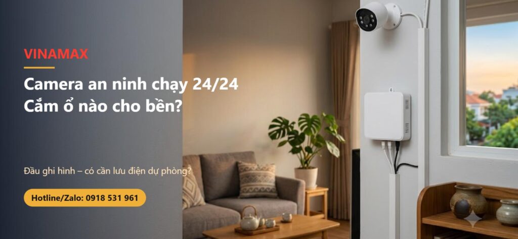 Camera an ninh và đầu ghi hình chạy 24/24 trong phòng khách nhà Việt Nam