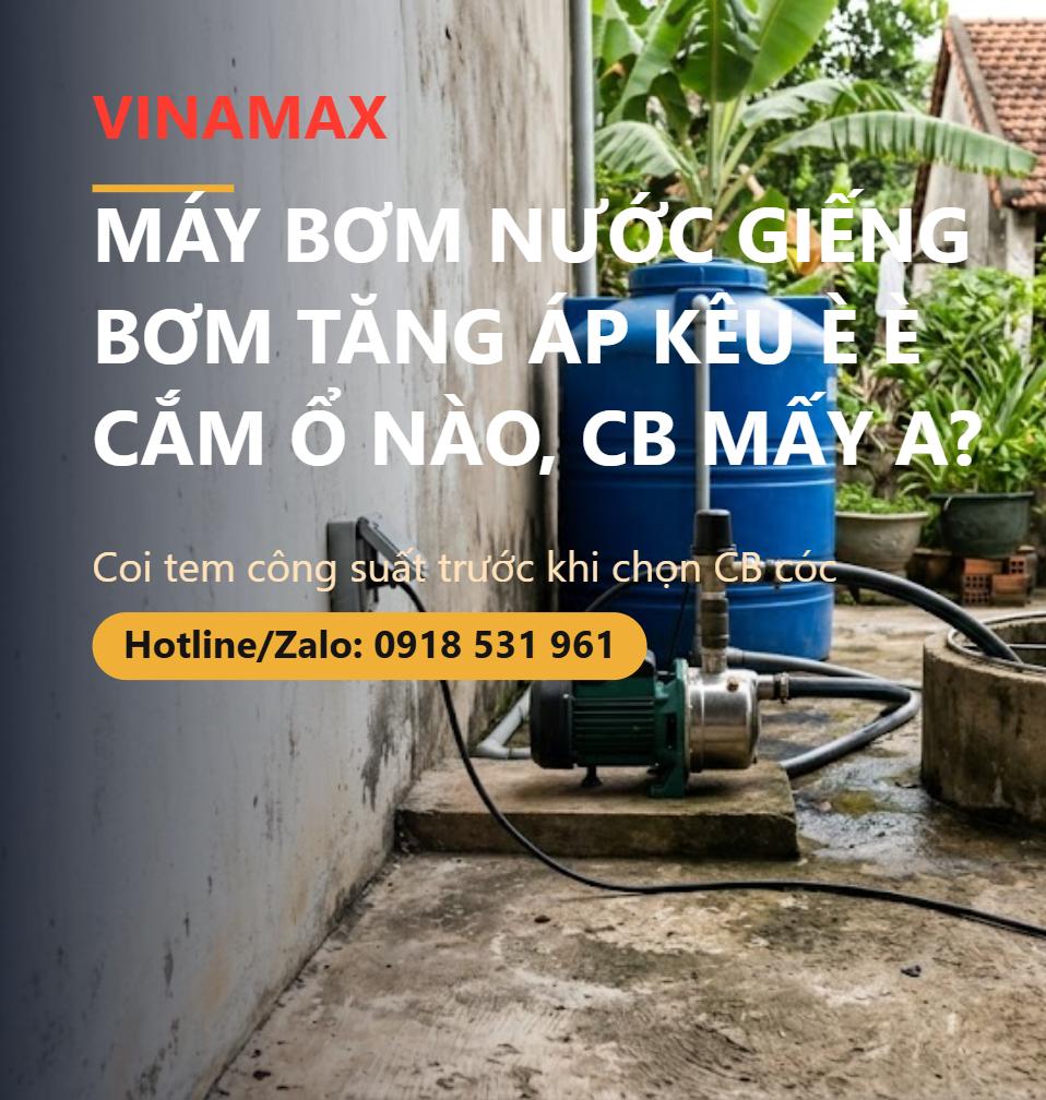 Máy bơm nước giếng cắm điện ngoài trời cạnh bồn chứa nước