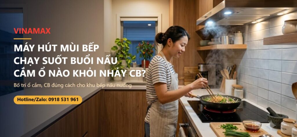 Máy hút mùi bếp chạy khi nấu ăn, cần cắm ổ và CB đúng cách để khỏi nhảy điện