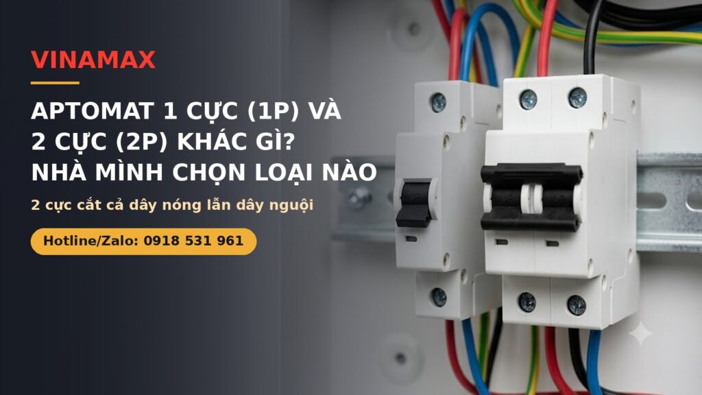 Hai cầu dao MCB 1 cực và 2 cực trên ray DIN - VINAMAX