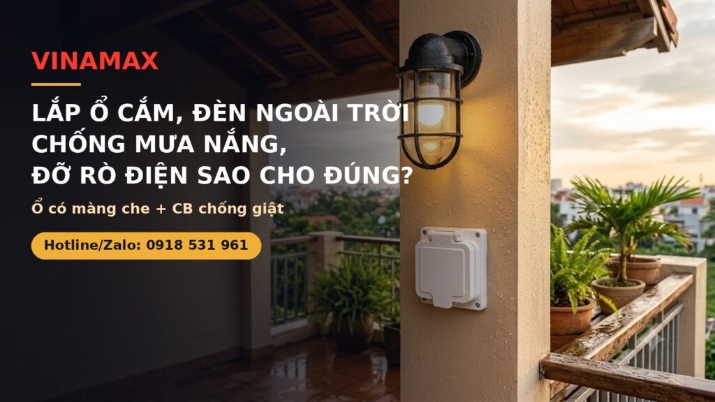 Ổ cắm có nắp che và đèn tường ngoài ban công - VINAMAX