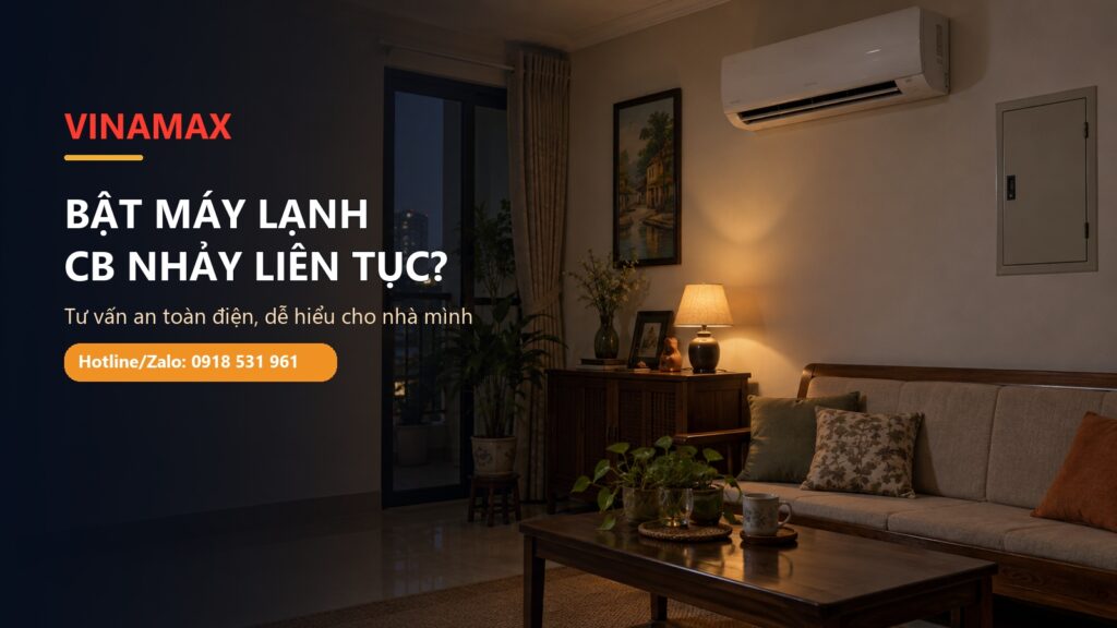 Máy lạnh treo tường và bảng điện trong phòng khách khi trời mưa