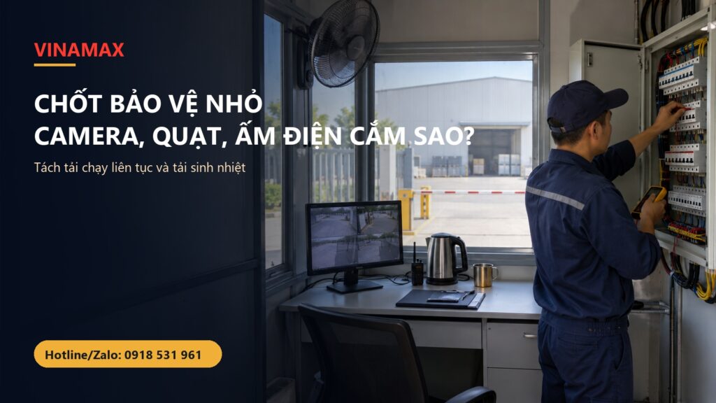 Thợ điện kiểm tra tủ điện trong chốt bảo vệ có camera và quạt