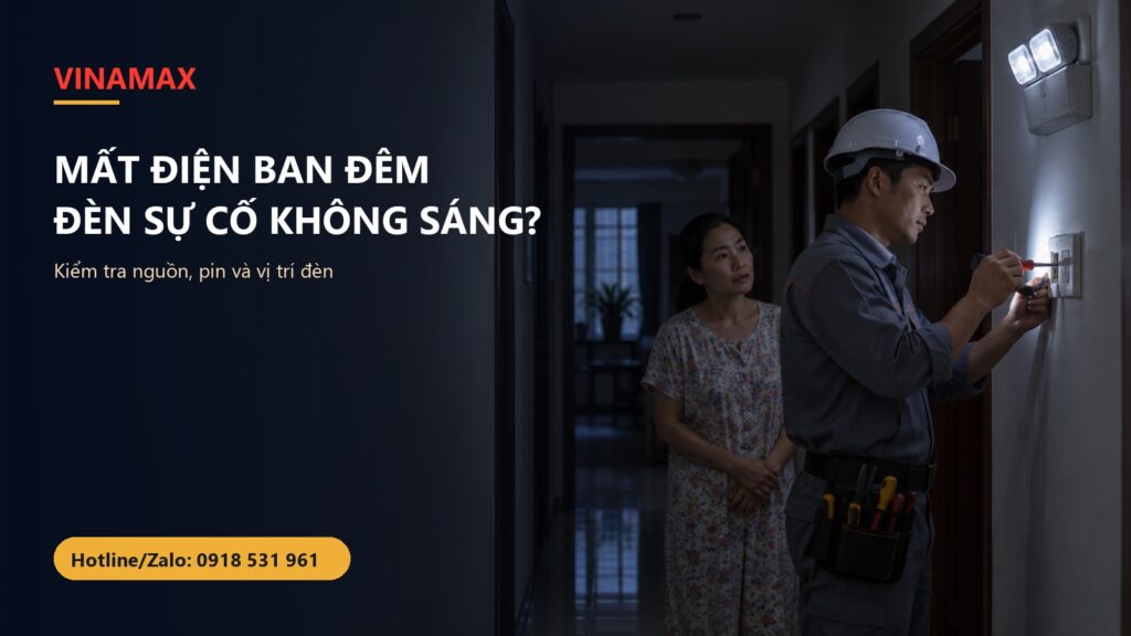 Đèn sự cố chiếu sáng hành lang nhà Việt Nam khi mất điện, thợ điện kiểm tra công tắc