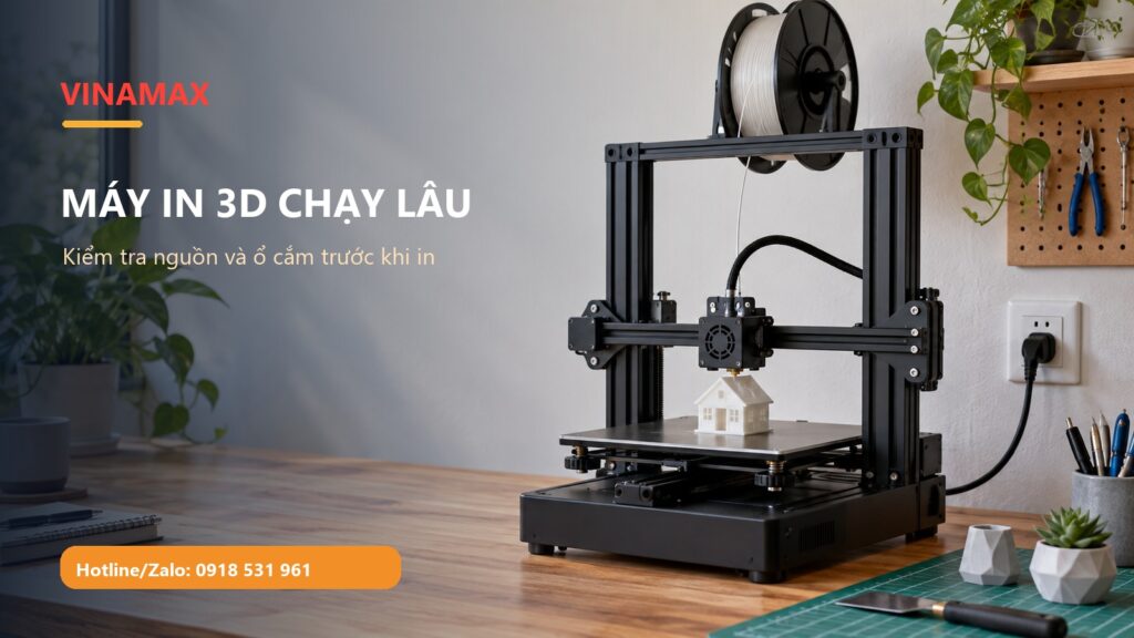 Máy in 3D để bàn đang tạo mẫu nhựa trên bàn làm việc gọn gàng