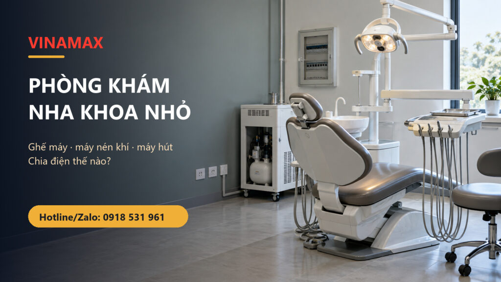 Ghế máy và đèn khám trong phòng khám nha khoa nhỏ có tủ điện chia nhánh rõ ràng