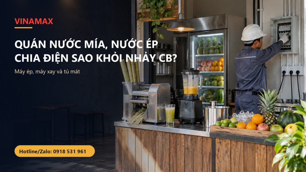 Thợ điện kiểm tra tủ điện tại quán nước mía và nước ép nhỏ