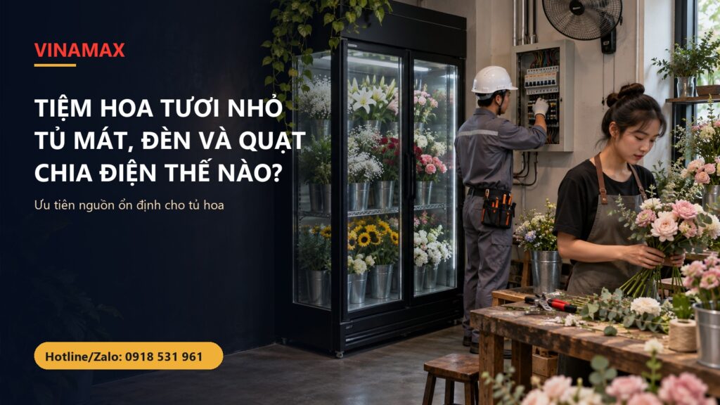 Tiệm hoa tươi Việt Nam có tủ mát và thợ điện kiểm tra tủ điện